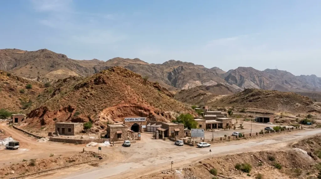 The Salt Range hills in Punjab Pakistan where the Khewra Salt Mine is located, showing the rugged terrain