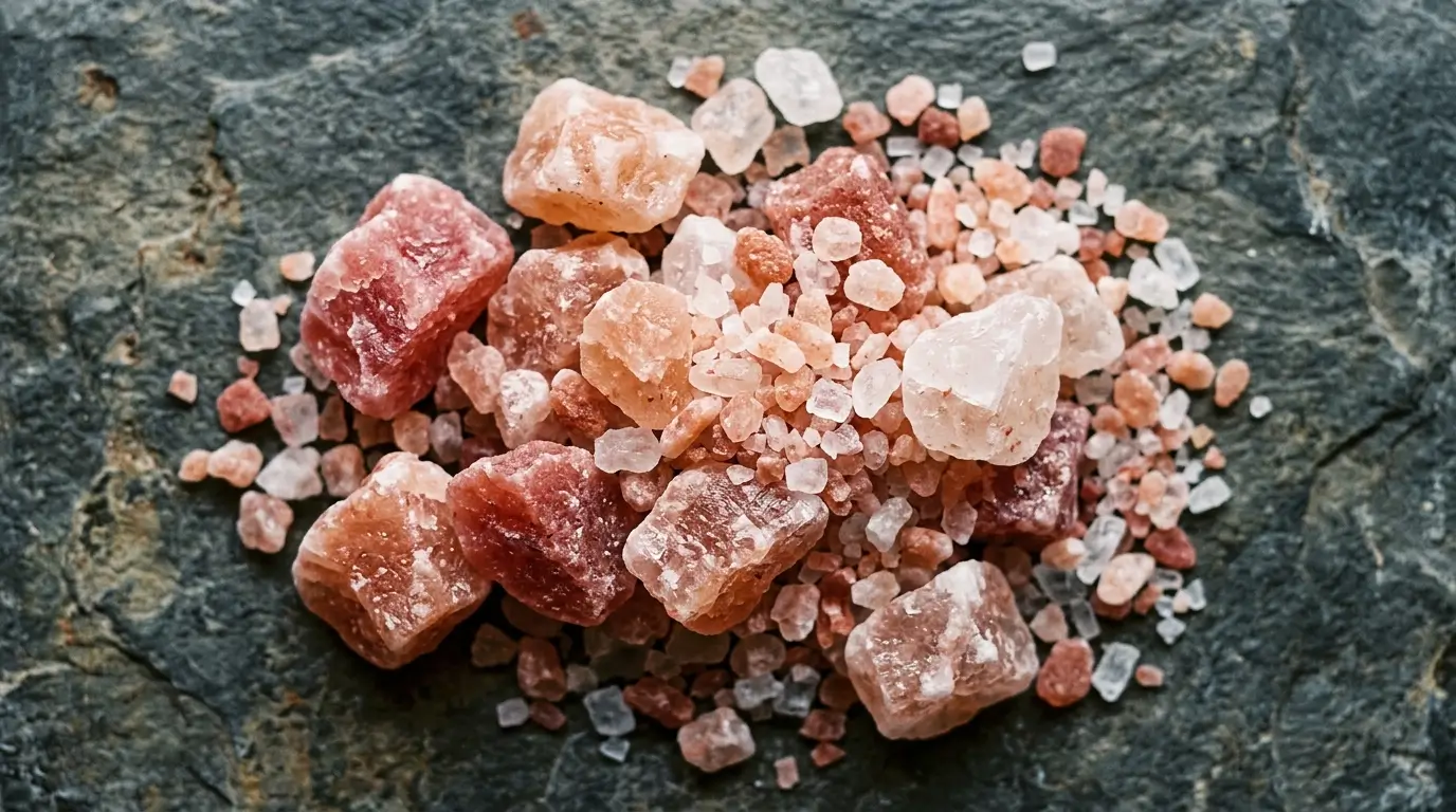 Raw Himalayan pink salt chunks freshly extracted, showing natural pink and rose coloring