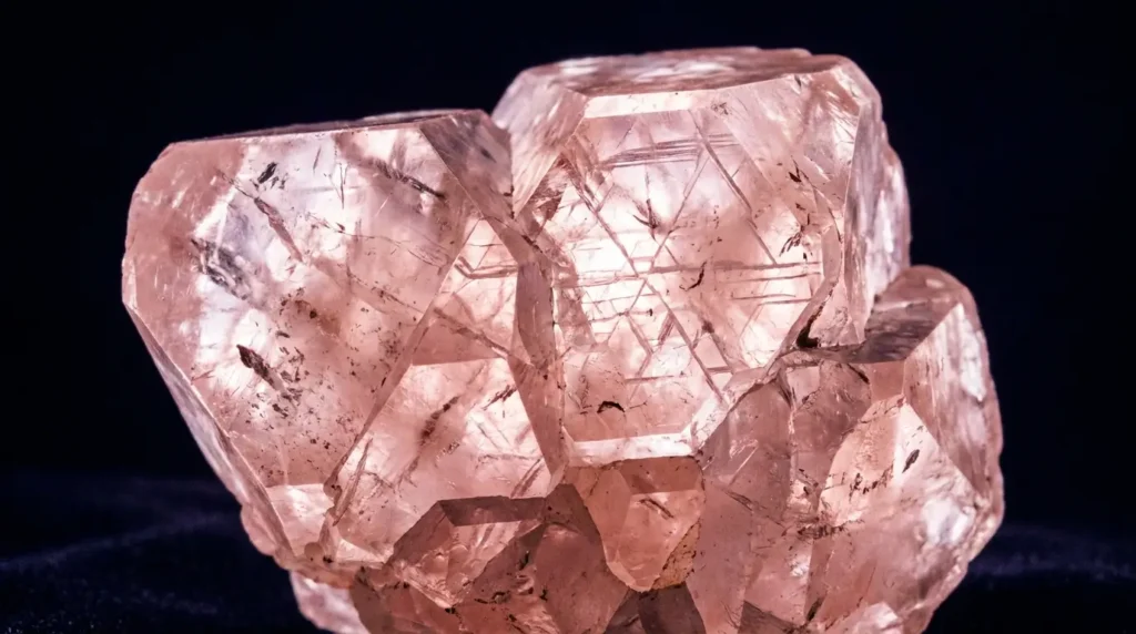 Backlit Himalayan pink salt crystal showing its sodium chloride crystalline structure