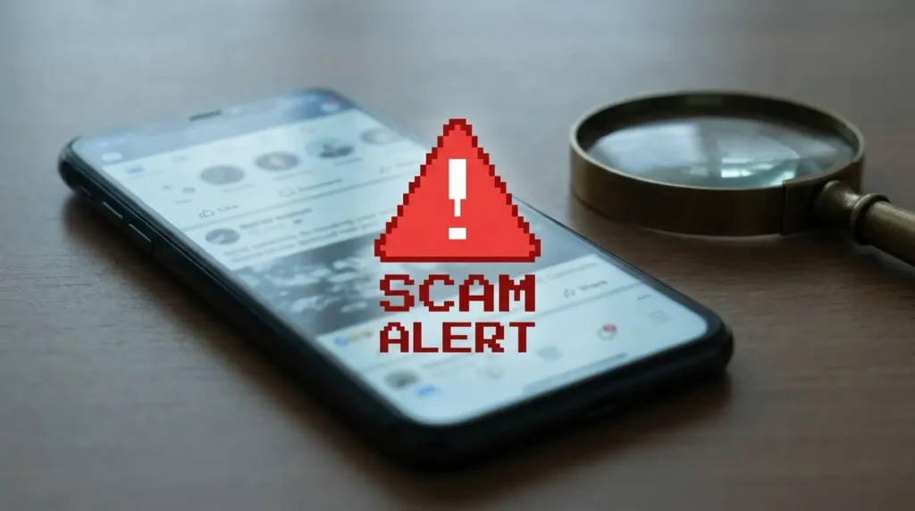 Phone showing a flagged fake celebrity endorsement ad related to the pink salt trick scam